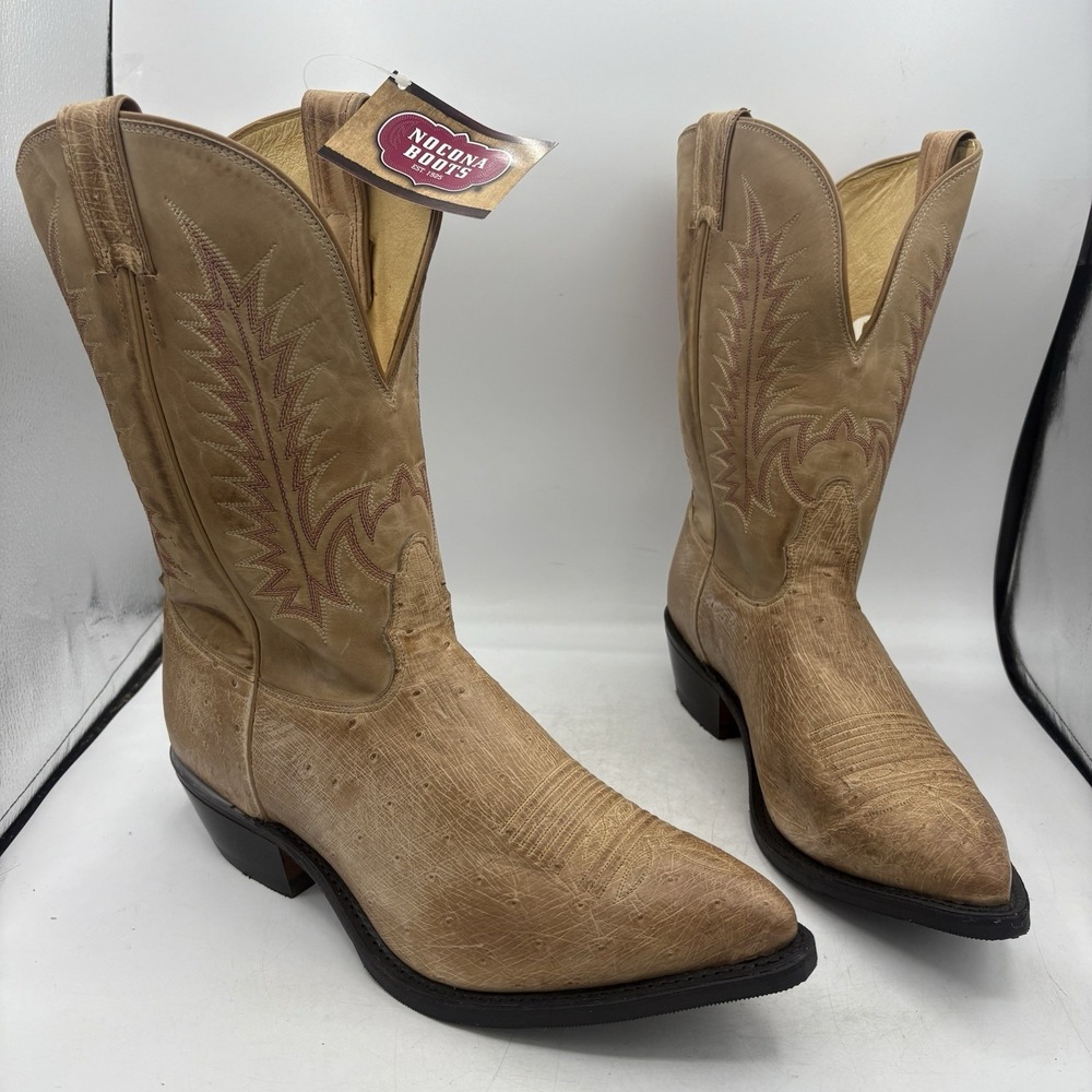 Nocona Boots Mens Size 11 EEE Ostrich Leather Tan Western Cowboy 7093208303
